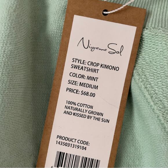 Niyama Sol Kimono Cropped Sweatshirt Athletic Yoga Mint Medium New - Picture 7 of 9